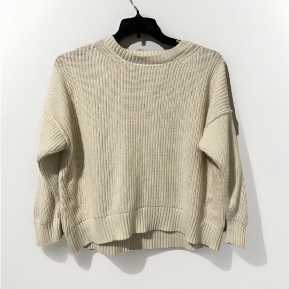 American Eagle Sweater Women L Large Cream Dolman Oversized Knit Crew Neck